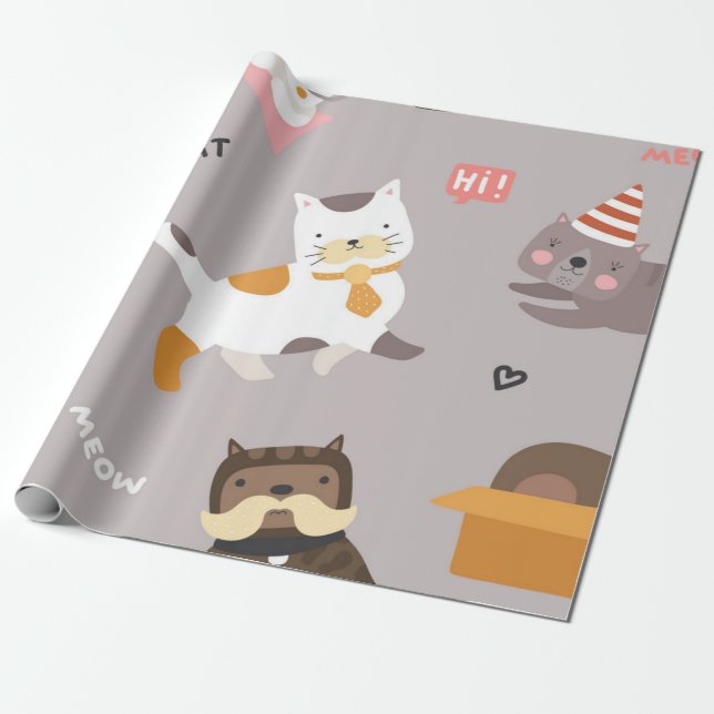 Cat pattern wrapping paper (Unrolled)