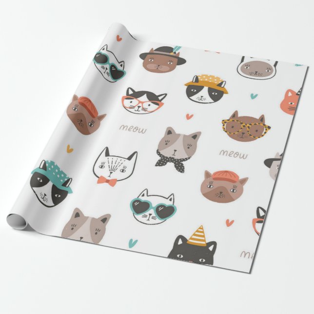 Cat pattern wrapping paper (Unrolled)