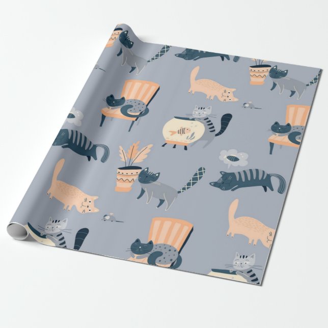 Cat pattern wrapping paper (Unrolled)