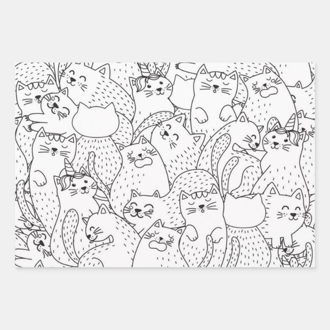 Cat pattern wrapping paper sheet (Front)