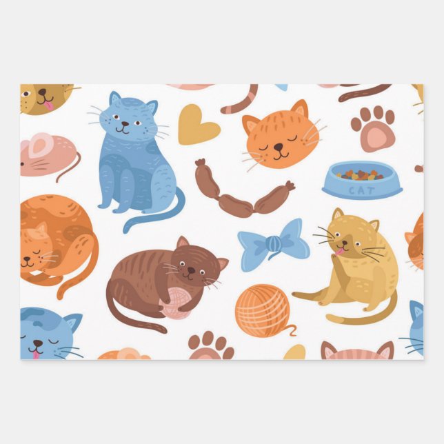 Cat pattern wrapping paper sheet (Front)