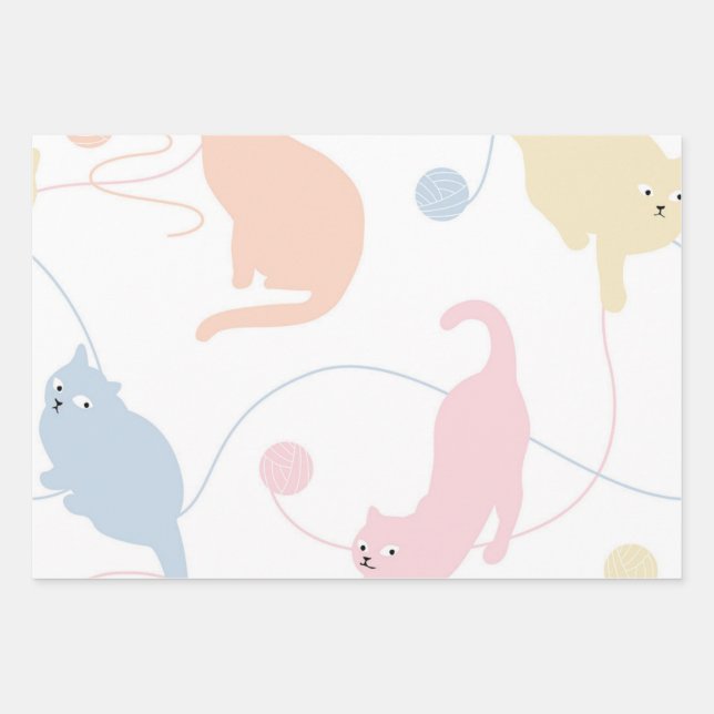 Cat pattern wrapping paper sheet (Front)