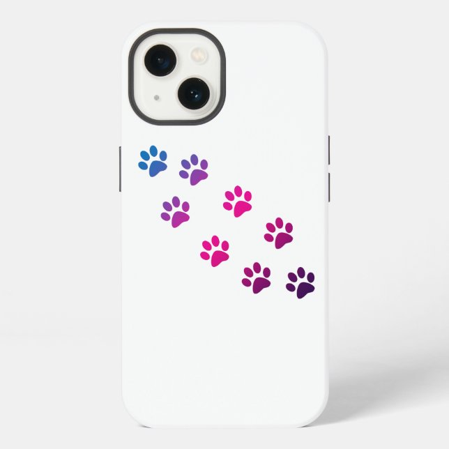 Cat Paw Pattern Pink Blue Purple iPhone Case (Back)