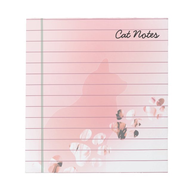 Cat Paw Personalise Pink Prints For Cat Lovers Notepad (Front)