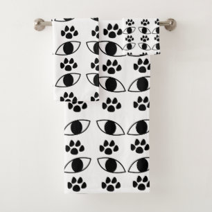 Cat Paw Print Black and White     Bath Towel Set