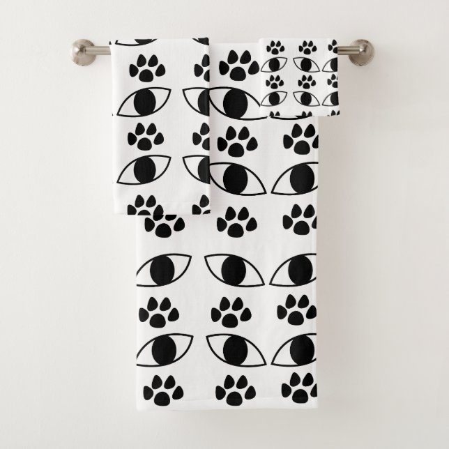 Cat Paw Print Black and White     Bath Towel Set (Insitu)