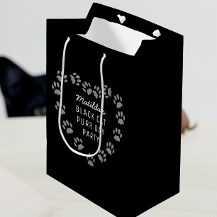 Cat Paw Print Heart Pet Birthday Black Gift Bag