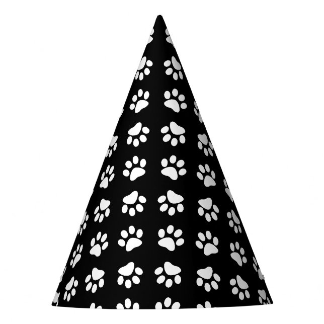 Cat Paw Print Pattern Black and White Birthday Party Hat (Front)