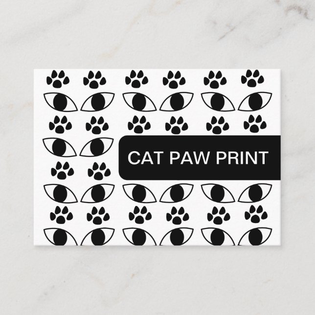 Cat Paw Print Pet Care Services Black and White Business Card (Front)