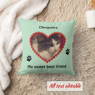 Cat paw prints memorial custom photo cushion