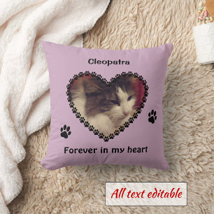 Cat paw prints memorial your photo lilac cushion