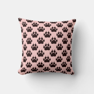 Cat Paw Prints On Pink Background Cushion