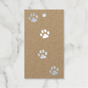 Cat Paw Prints Pet Friendly Custom Silver Gift Tags