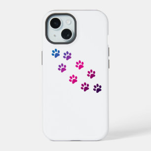 Cat Paw Prints Pink Blue Purple iPhone 15 Case