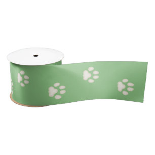 Cat Paw Prints Walking on Light Green 3" Satin Ribbon