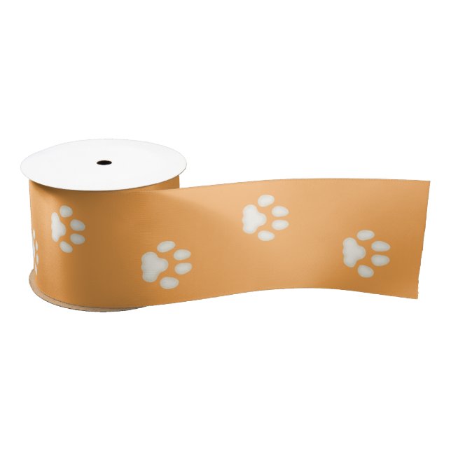 Cat Paw Prints Walking on Light Orange 3" Satin Ribbon (Spool)