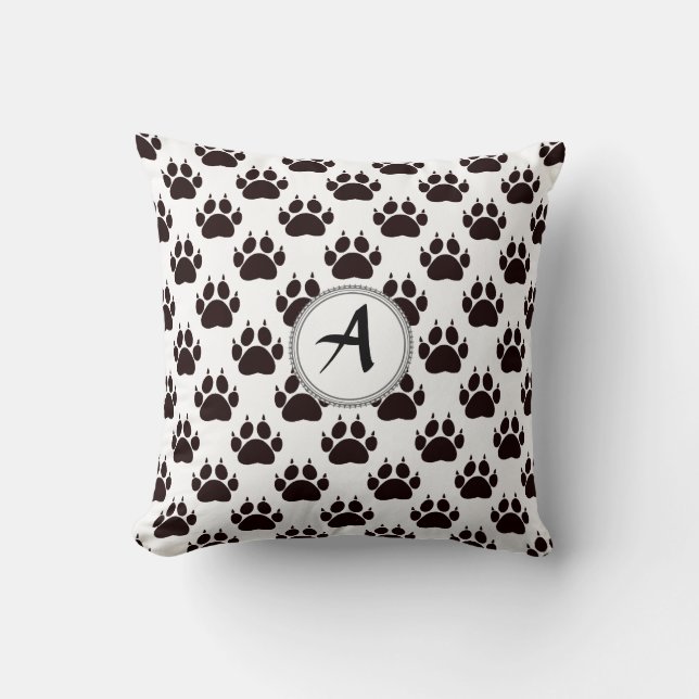 Cat Paw Prints With Monogram Cushion (Front)