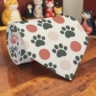 Cat Paw Retro Neutral Coloured Custom Tie