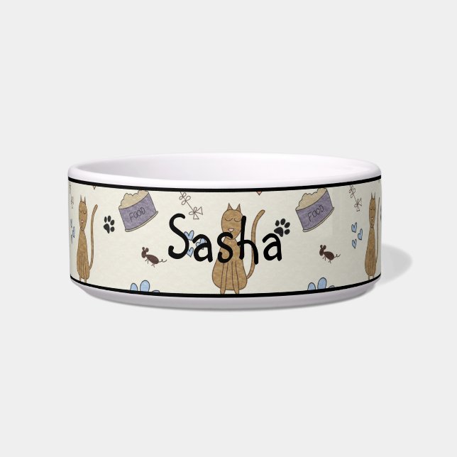 Cat Paws and Mice Kitty Personalised Pet Bowl (Front)