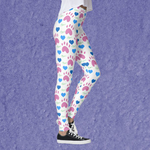 Cat Paws Hearts Meow Pink Blue Green Pattern Leggings