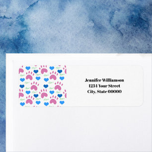 Cat Paws Hearts Pink Personalize Return Address