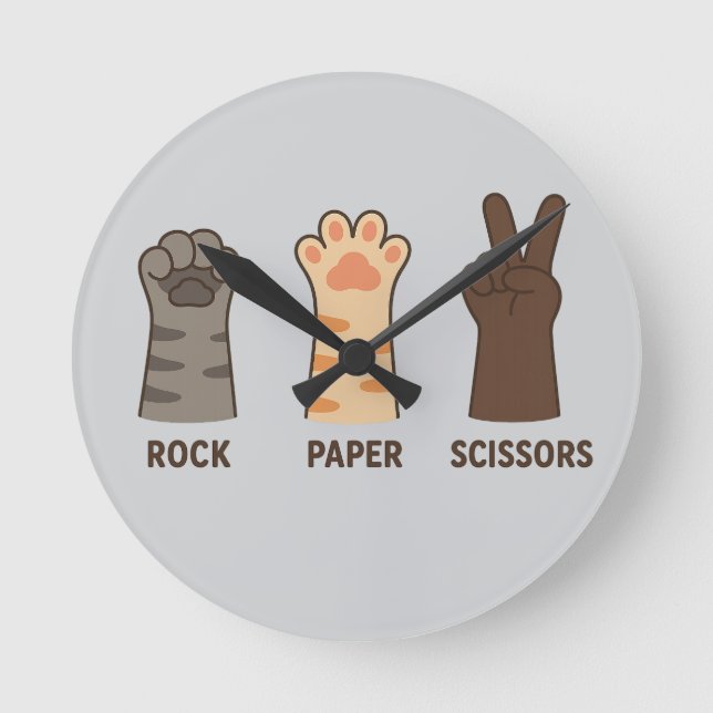 Cat Paws Rock Paper Scissors Round Clock (Front)