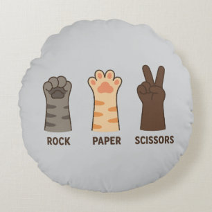Cat Paws Rock Paper Scissors Round Cushion