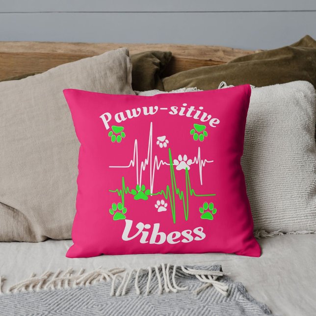 Cat Paws Vibes Cuddles On Cute Modern Funny Pink Cushion (Creator Uploaded)