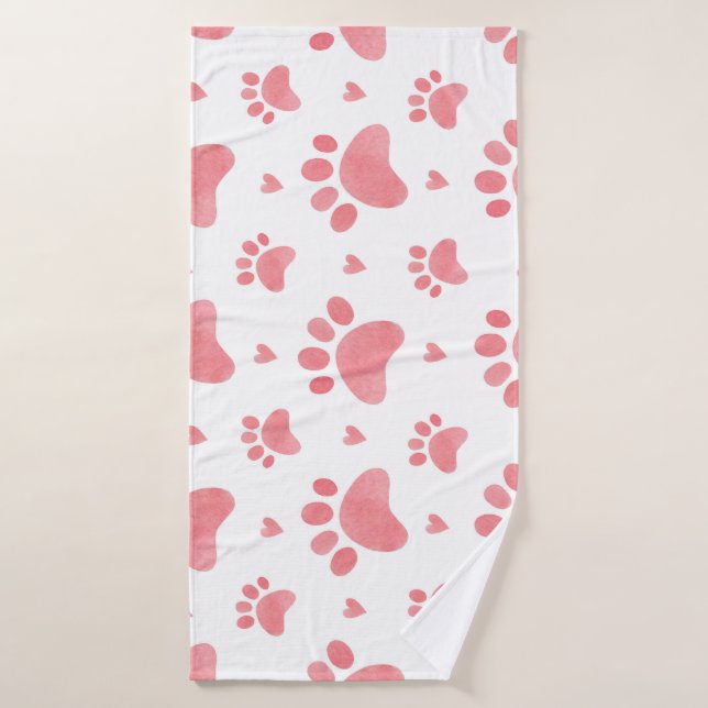 Cat Paws Watercolor Pattern Bath Towel (Bath Towel)