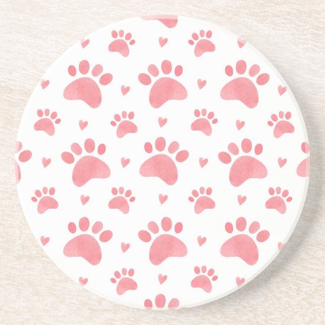 Cat Paws Watercolor Pattern Coaster (Front)
