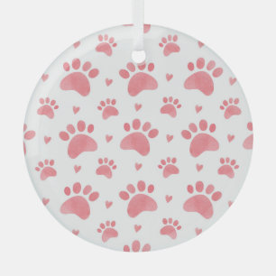 Cat Paws Watercolor Pattern Glass Tree Decoration