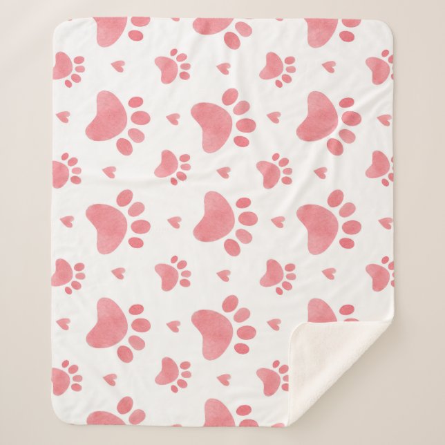 Cat Paws Watercolor Pattern Sherpa Blanket (Front)
