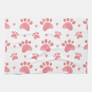 Cat Paws Watercolor Pattern Tea Towel