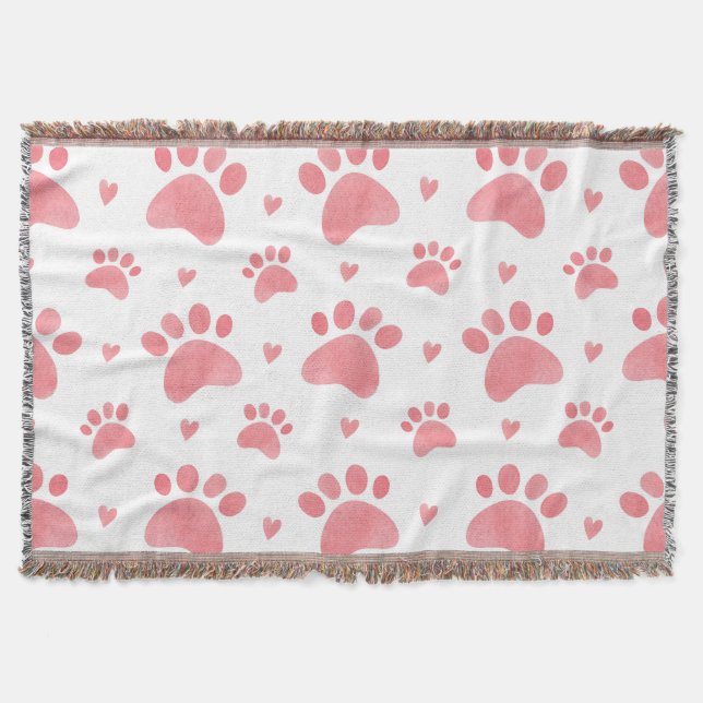 Cat Paws Watercolor Pattern Throw Blanket (Front)