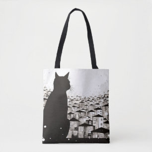 Cat Peaceful Nature Prairie Sketch Drawing Style Tote Bag