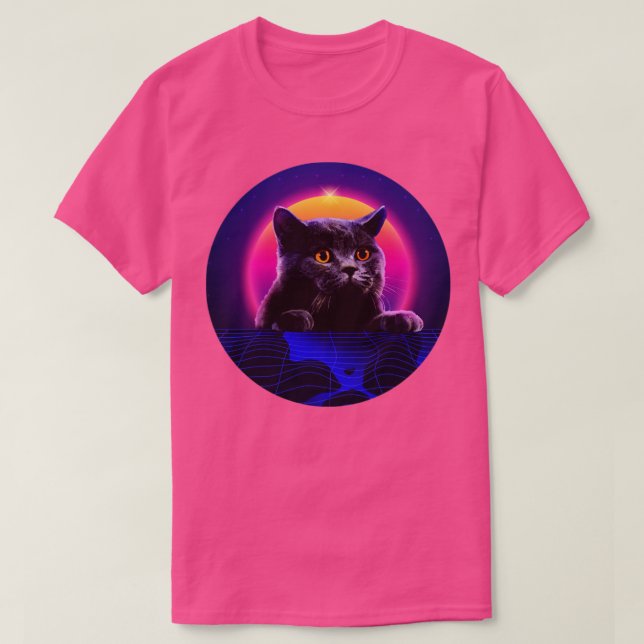 Cat peek cat retrowave cute T-Shirt (Design Front)