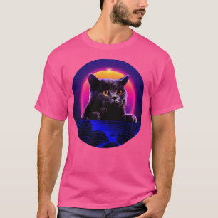 Cat peek cat retrowave cute T-Shirt