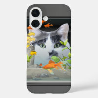 Cat Peering in Fish Tank Custom Cat Photo
