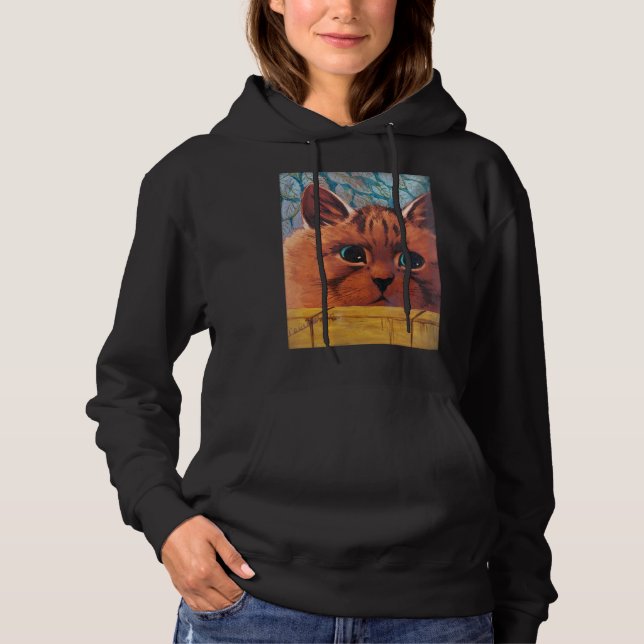 Cat Peering Over Wall, Louis Wain Hoodie (Front)