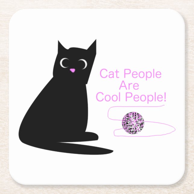 Cat People Are Cool People Square Paper Coaster (Front)