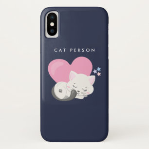 Cat Person Text Cute White Kitty Cat Sleeping Case-Mate iPhone Case