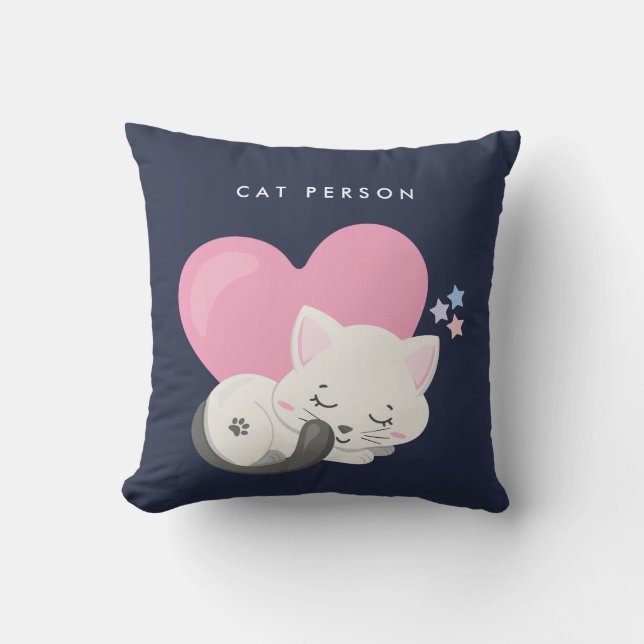 Cat Person Text Cute White Kitty Cat Sleeping Cushion (Front)