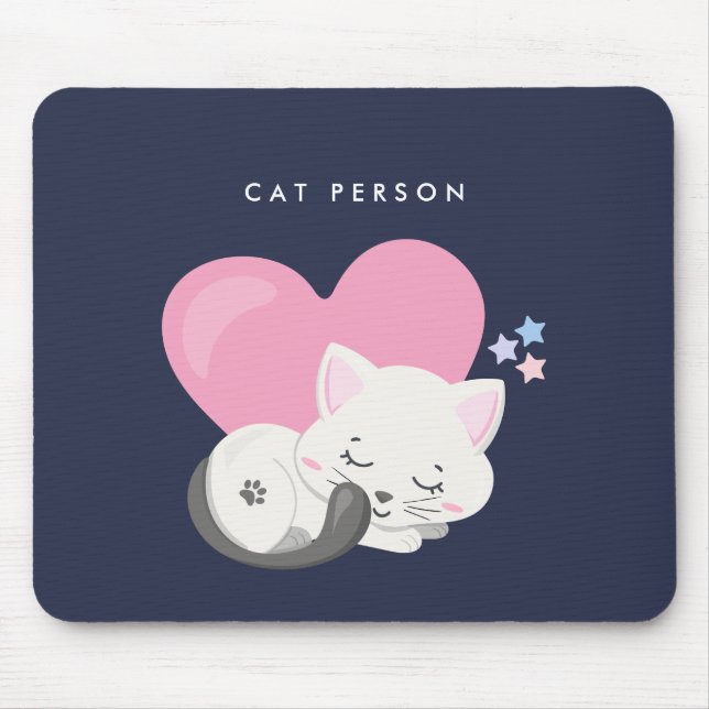 Cat Person Text Cute White Kitty Cat Sleeping Mouse Pad (Front)