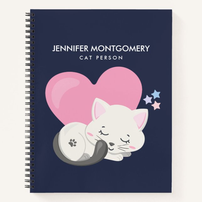 Cat Person Text Cute White Kitty Cat Sleeping Notebook (Front)