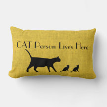 Cat Person Yellow and Black Lumbar Pillow