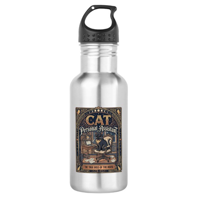Cat Personal Assistant Cat Funny Owner Humour Vint 532 Ml Water Bottle (Front)