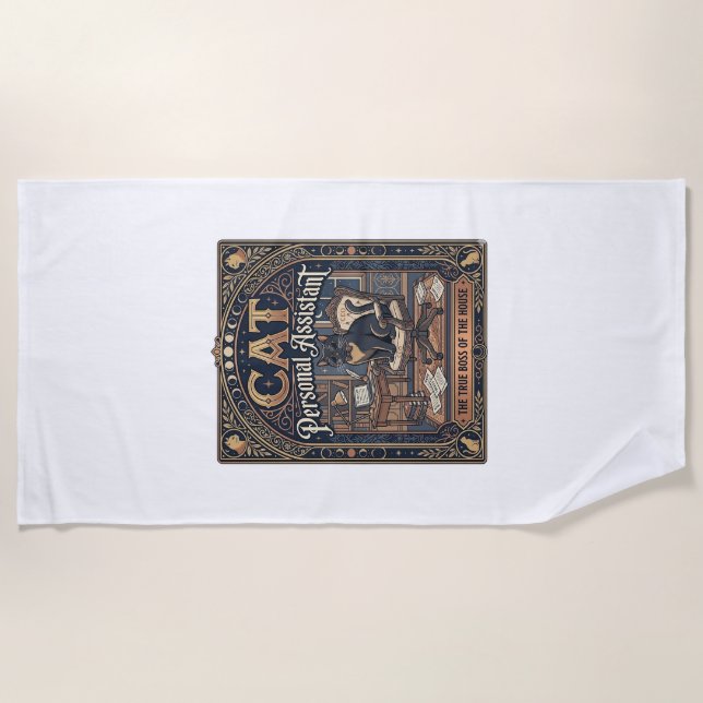 Cat Personal Assistant Cat Funny Owner Humour Vint Beach Towel (Front)