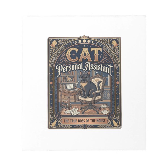 Cat Personal Assistant Cat Funny Owner Humour Vint Notepad (Front)
