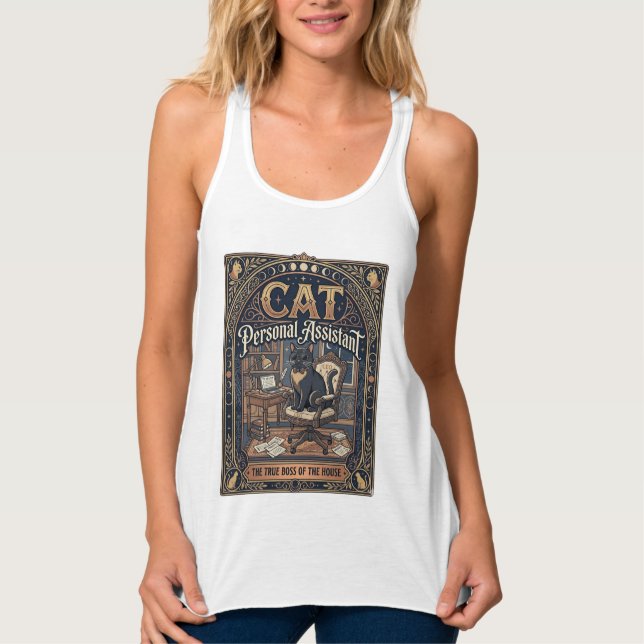 Cat Personal Assistant Cat Funny Owner Humour Vint Singlet (Front)