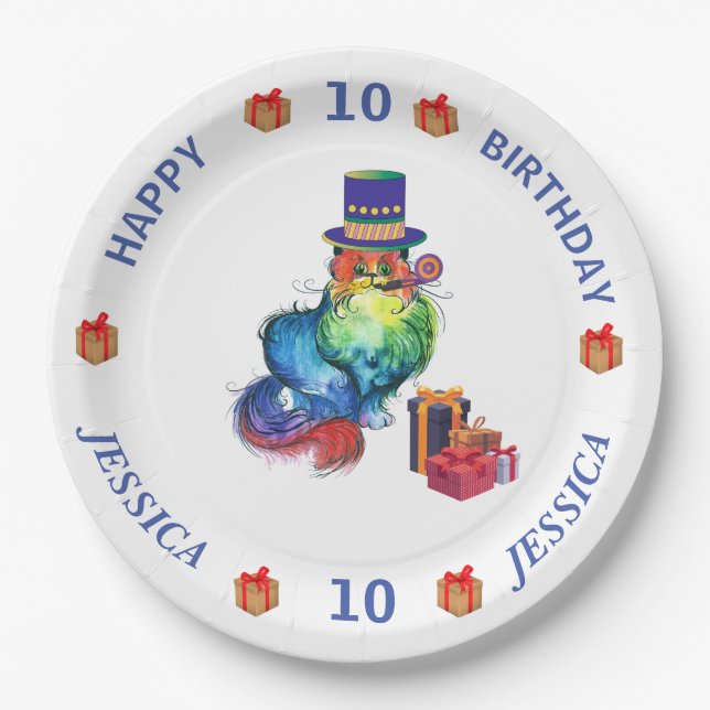 Cat Personalised Party Paper Plate (Front)